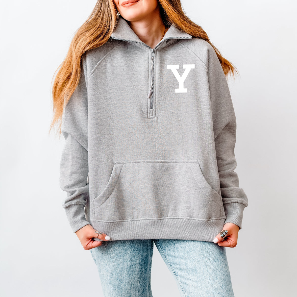 Yale 1701 New Haven Distressed Front and Back - Womens Quarter Zip Fleece Graphic Sweatshirt