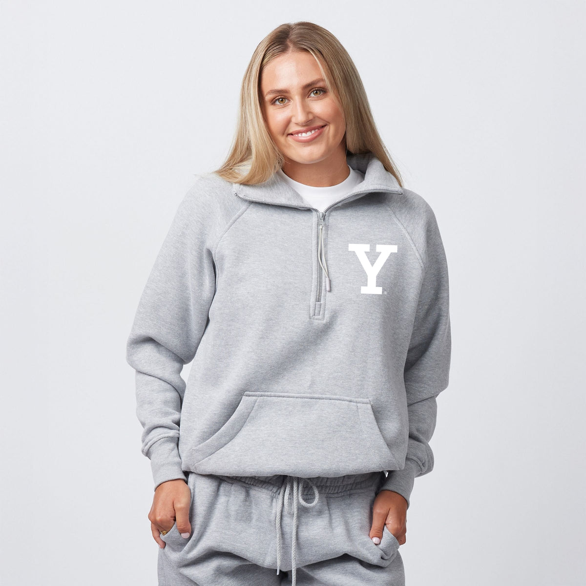 Yale 1701 New Haven Distressed Front and Back - Womens Quarter Zip Fleece Graphic Sweatshirt