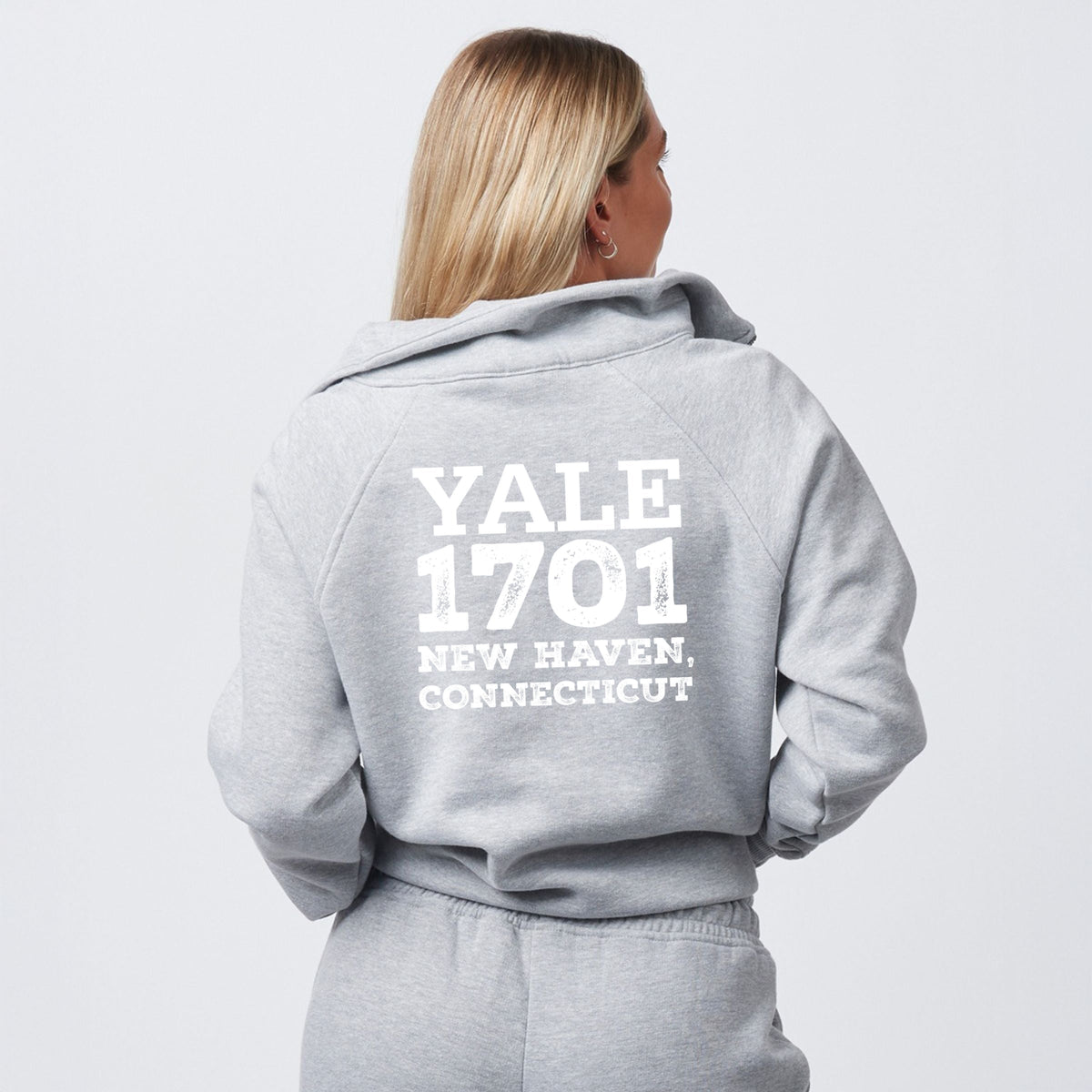 Yale 1701 New Haven Distressed Front and Back - Womens Quarter Zip Fleece Graphic Sweatshirt