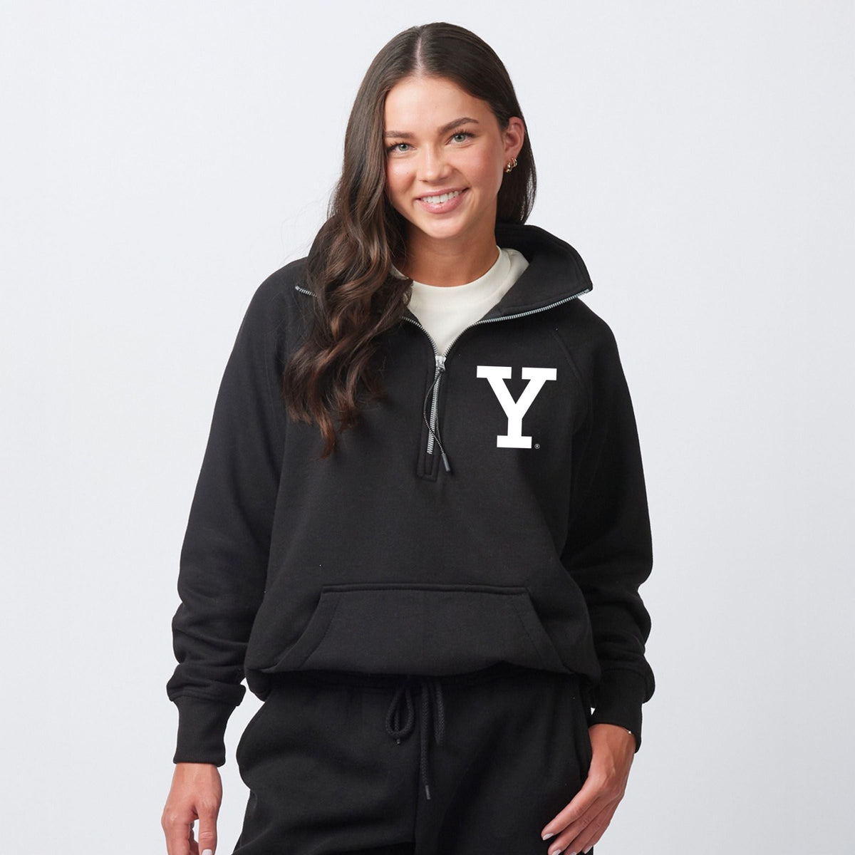 Yale 1701 New Haven Distressed Front and Back - Womens Quarter Zip Fleece Graphic Sweatshirt