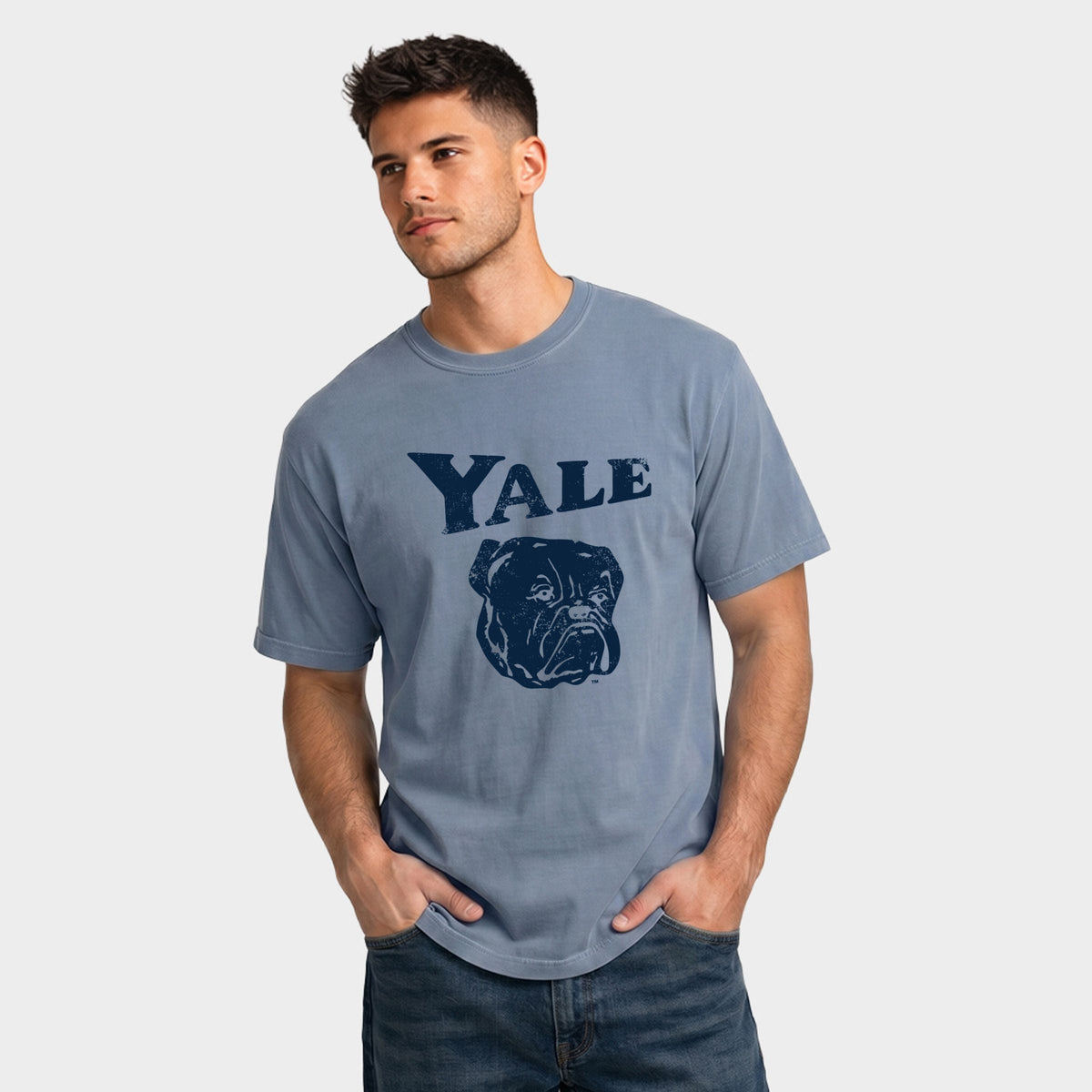 Yale Bulldog Distressed - Men's Garment Dyed Graphic T-Shirt