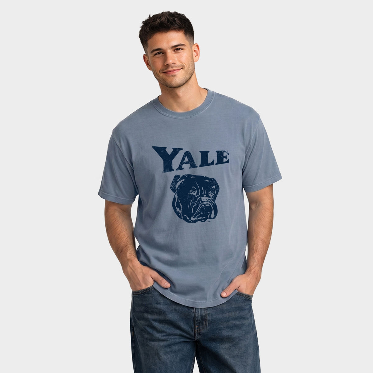 Yale Bulldog Distressed - Men's Garment Dyed Graphic T-Shirt