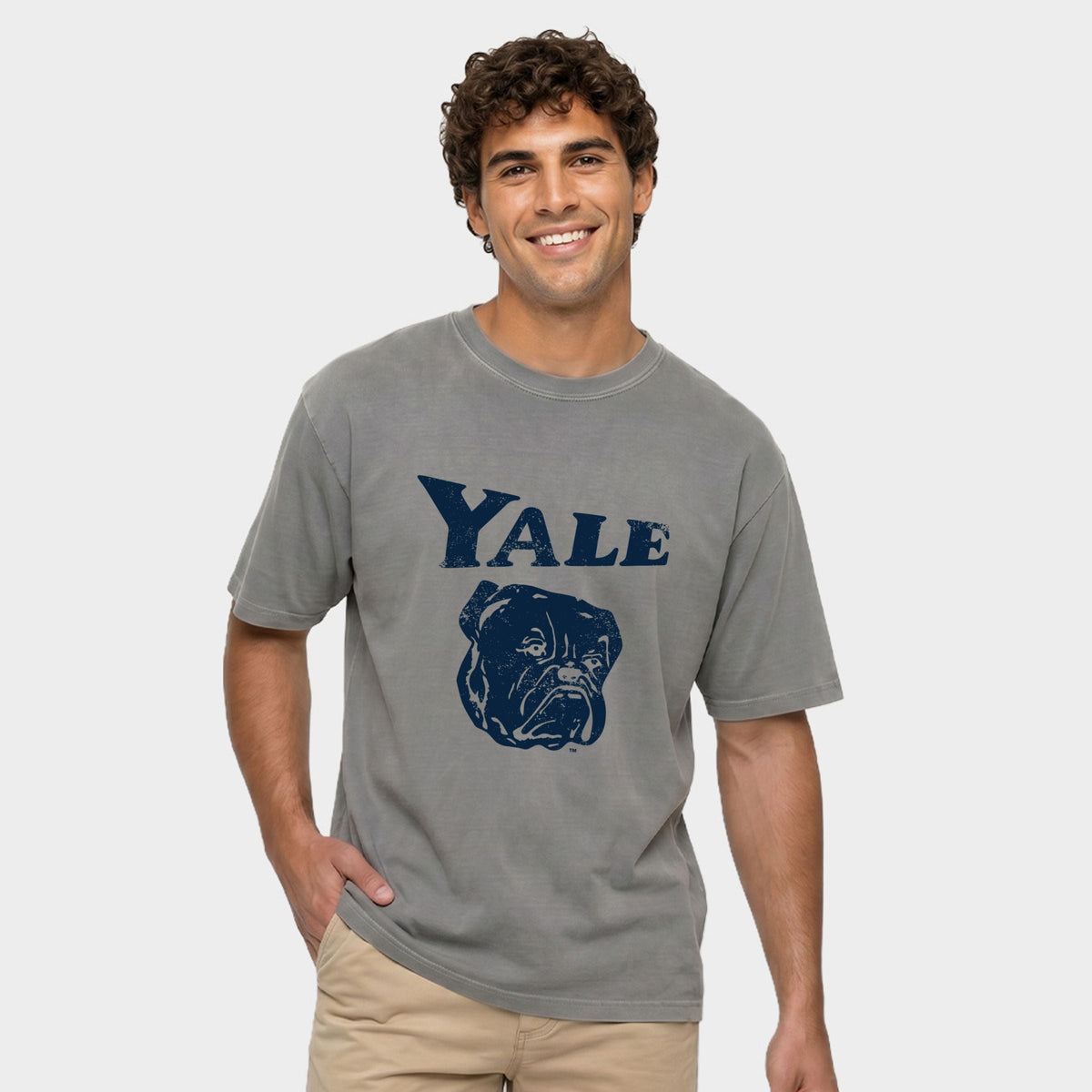 Yale Bulldog Distressed - Men's Garment Dyed Graphic T-Shirt