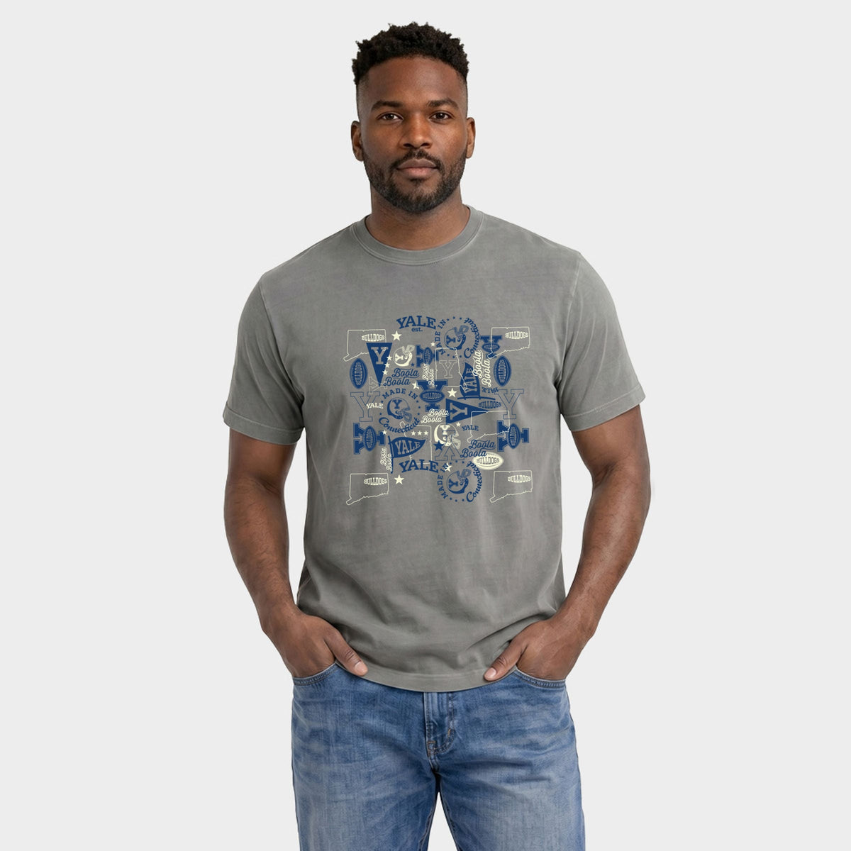 Yale Pattern - Men's Garment Dyed Graphic T-Shirt