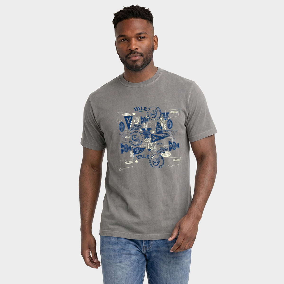 Yale Pattern - Men's Garment Dyed Graphic T-Shirt