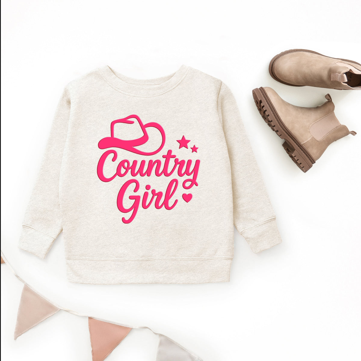 Country Girl Hat Puff Print  - Youth Graphic Sweatshirt