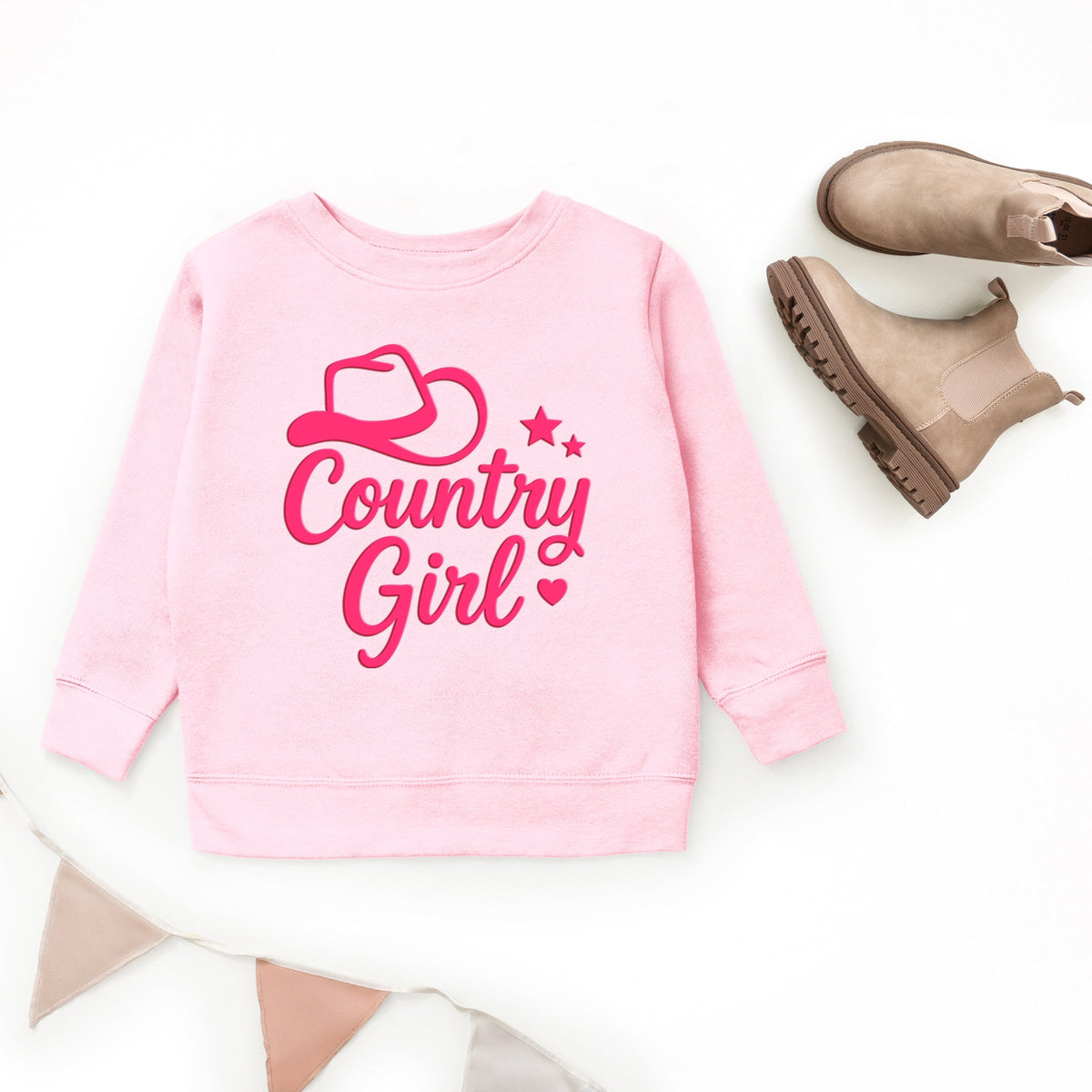 Country Girl Hat Puff Print  - Youth Graphic Sweatshirt