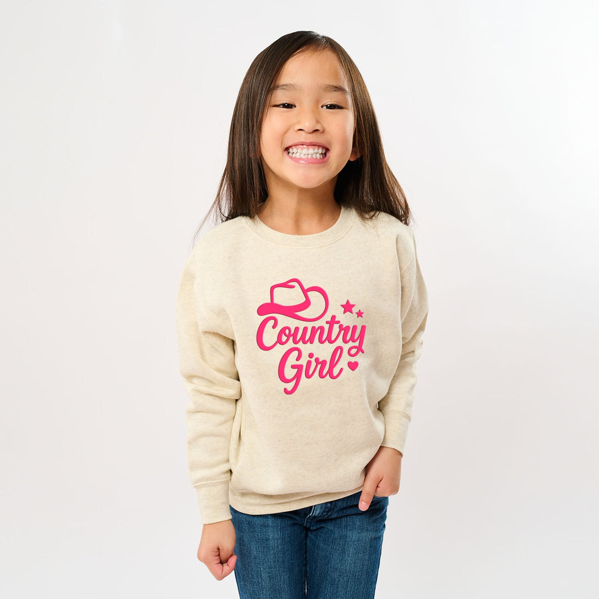 Country Girl Hat Puff Print  - Youth Graphic Sweatshirt