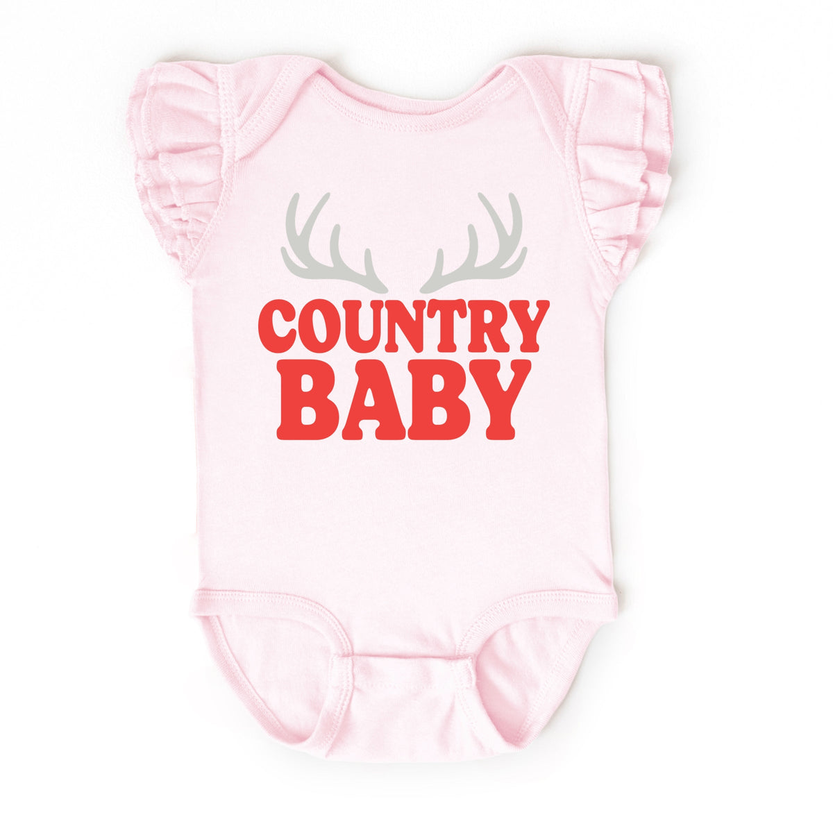 Country Baby Antlers Puff Print  - Baby Flutter Sleeve Bodysuit