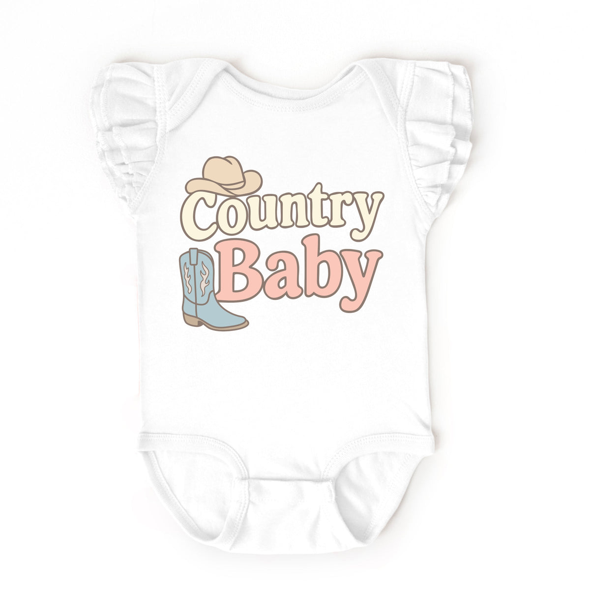 Country Baby Outline Pastel - Baby Flutter Sleeve Bodysuit