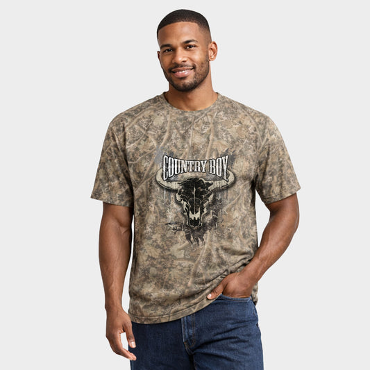 Country Boy® Cow Skull Grunge - Men's Heavyweight Camo Tee