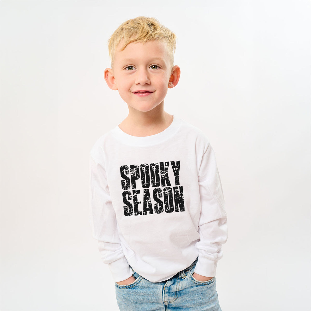 Spooky Season Block Distressed - Youth Long Sleeve Graphic T-Shirt