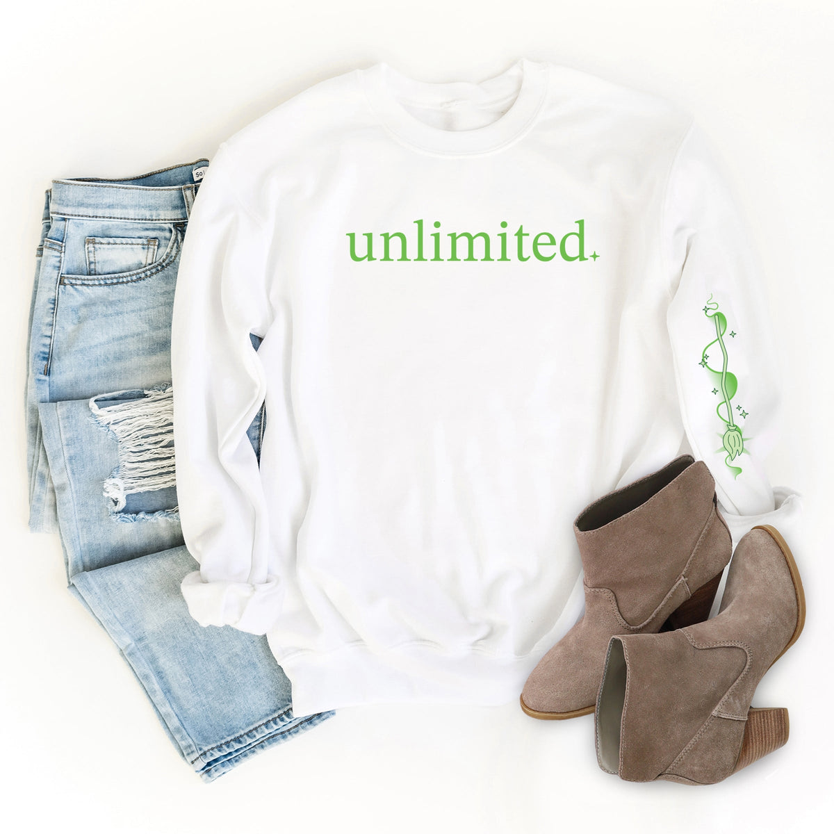 Unlimited Green Broom Front & Full Sleeve Design - Women's Graphic Sweatshirt