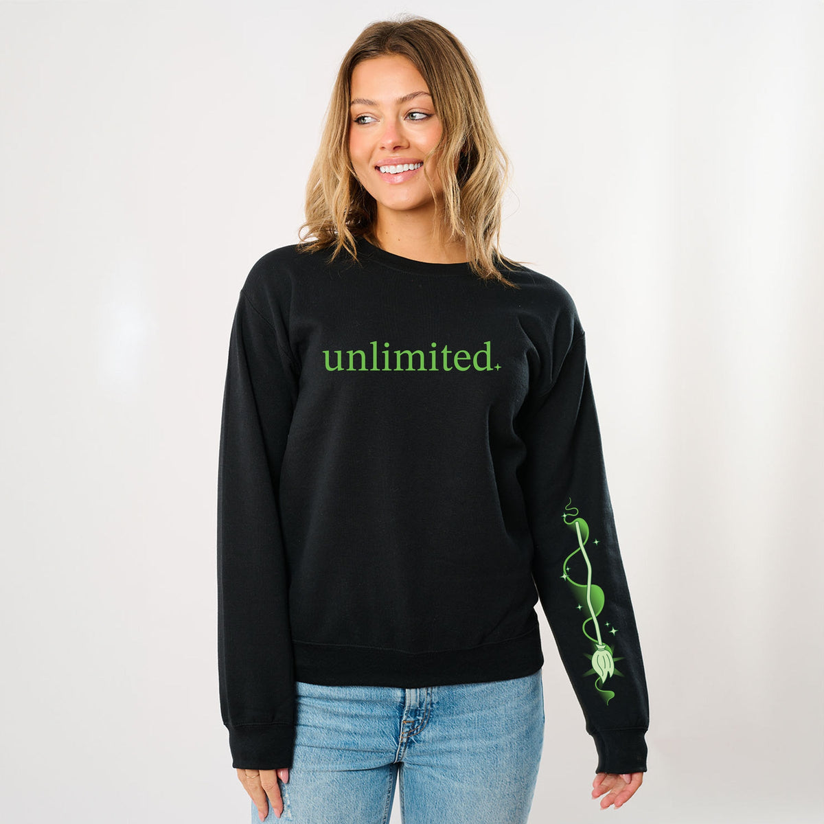 Unlimited Green Broom Front & Full Sleeve Design - Women's Graphic Sweatshirt