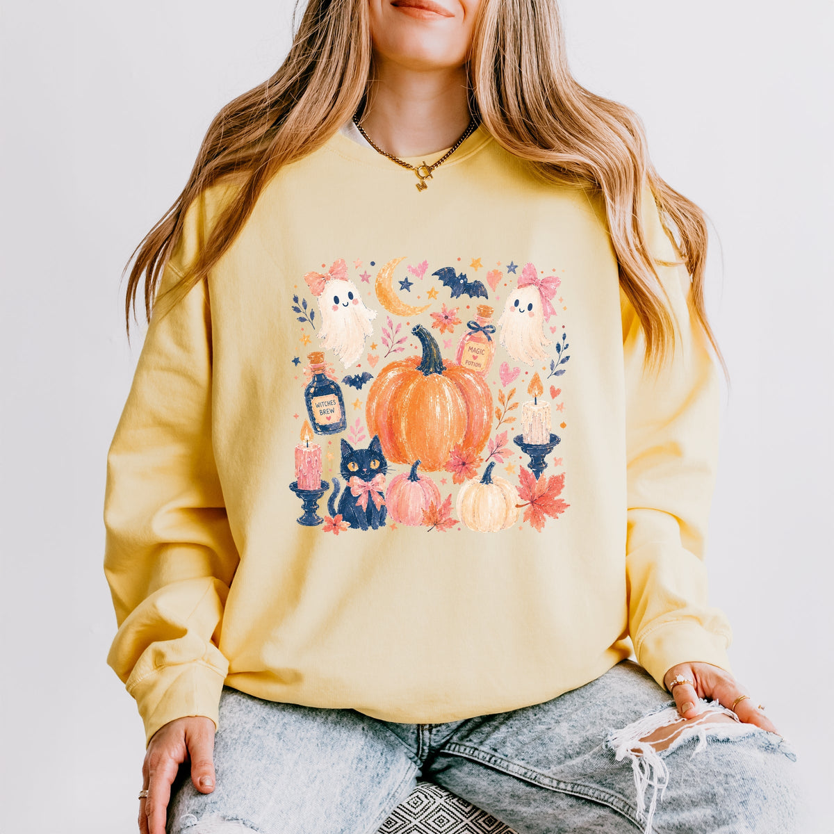 Coquette Halloween Floral  - Women's Lightweight Garment Dyed Sweatshirt