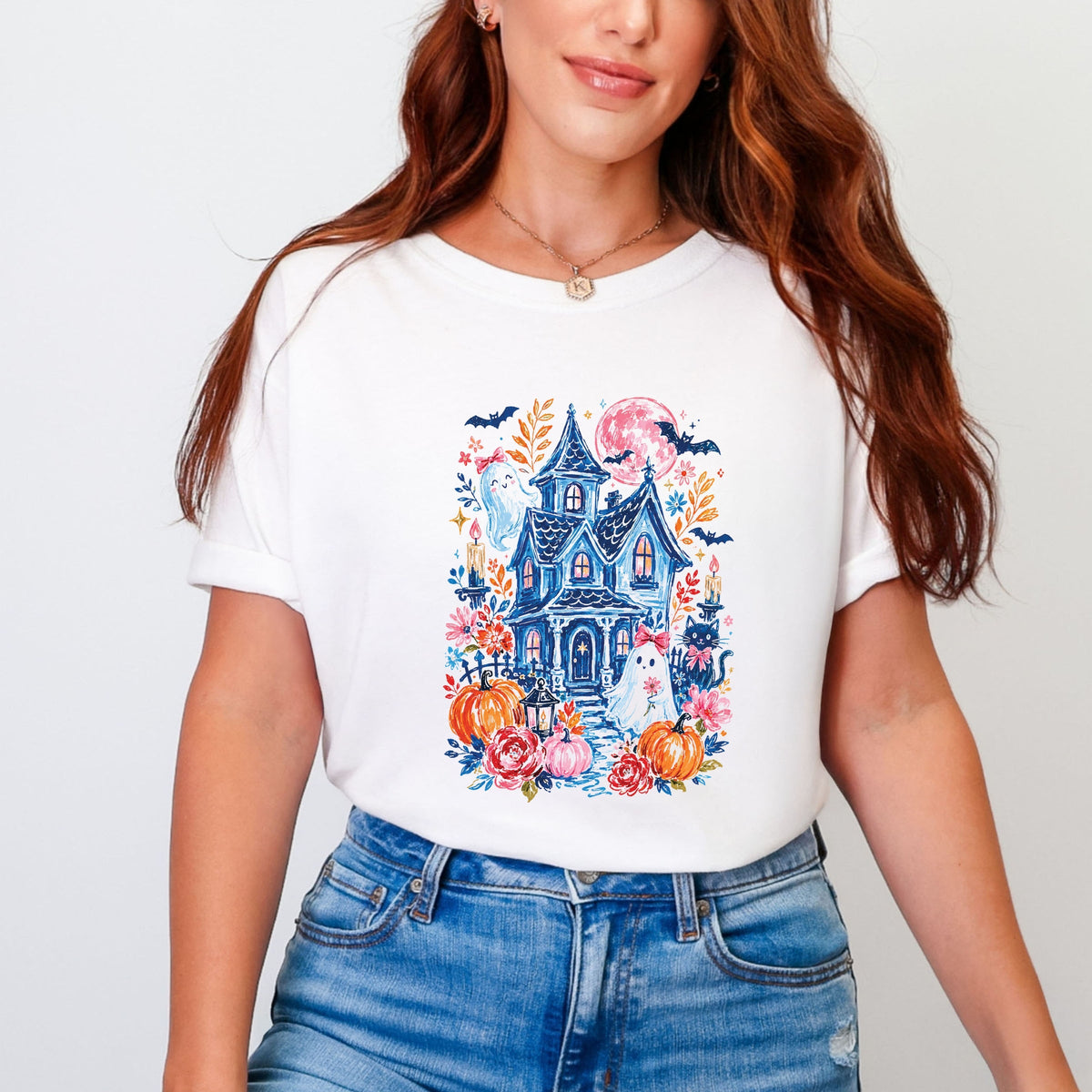 Coquette Haunted House  - Women's Garment Dyed Graphic T-Shirt
