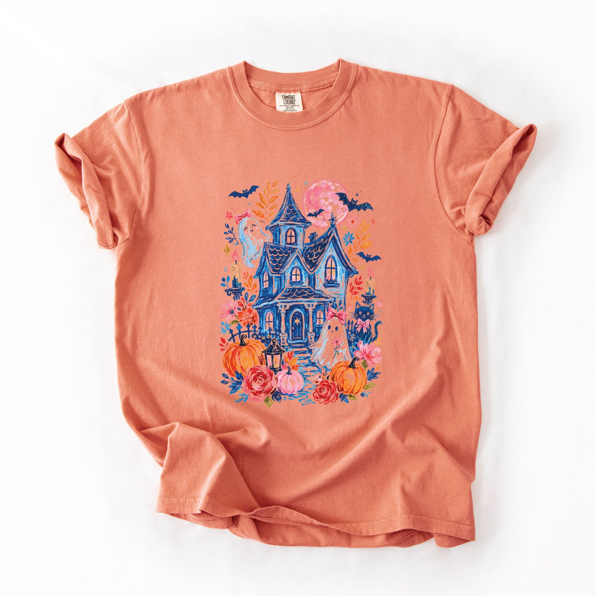 Coquette Haunted House  - Women's Garment Dyed Graphic T-Shirt