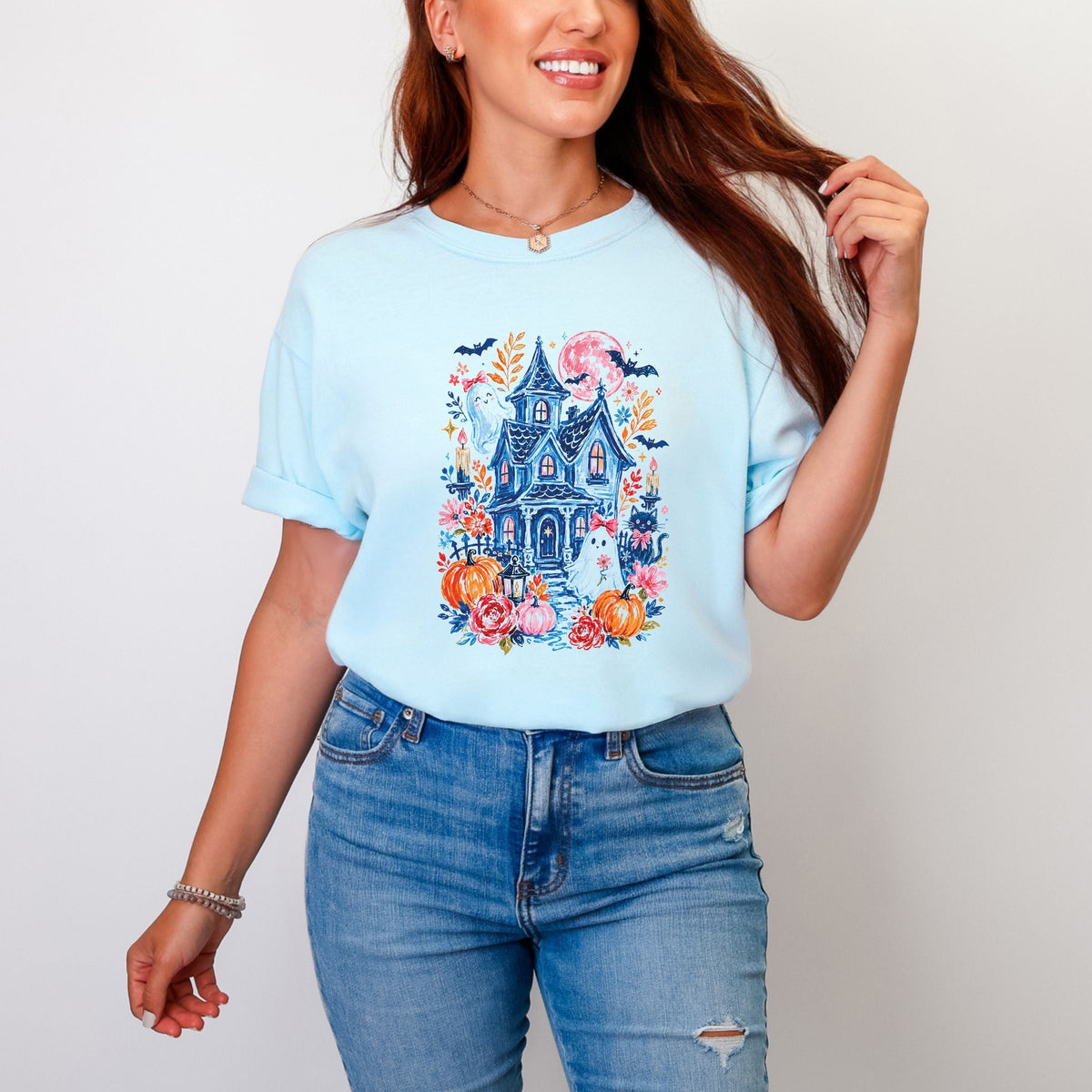 Coquette Haunted House  - Women's Garment Dyed Graphic T-Shirt