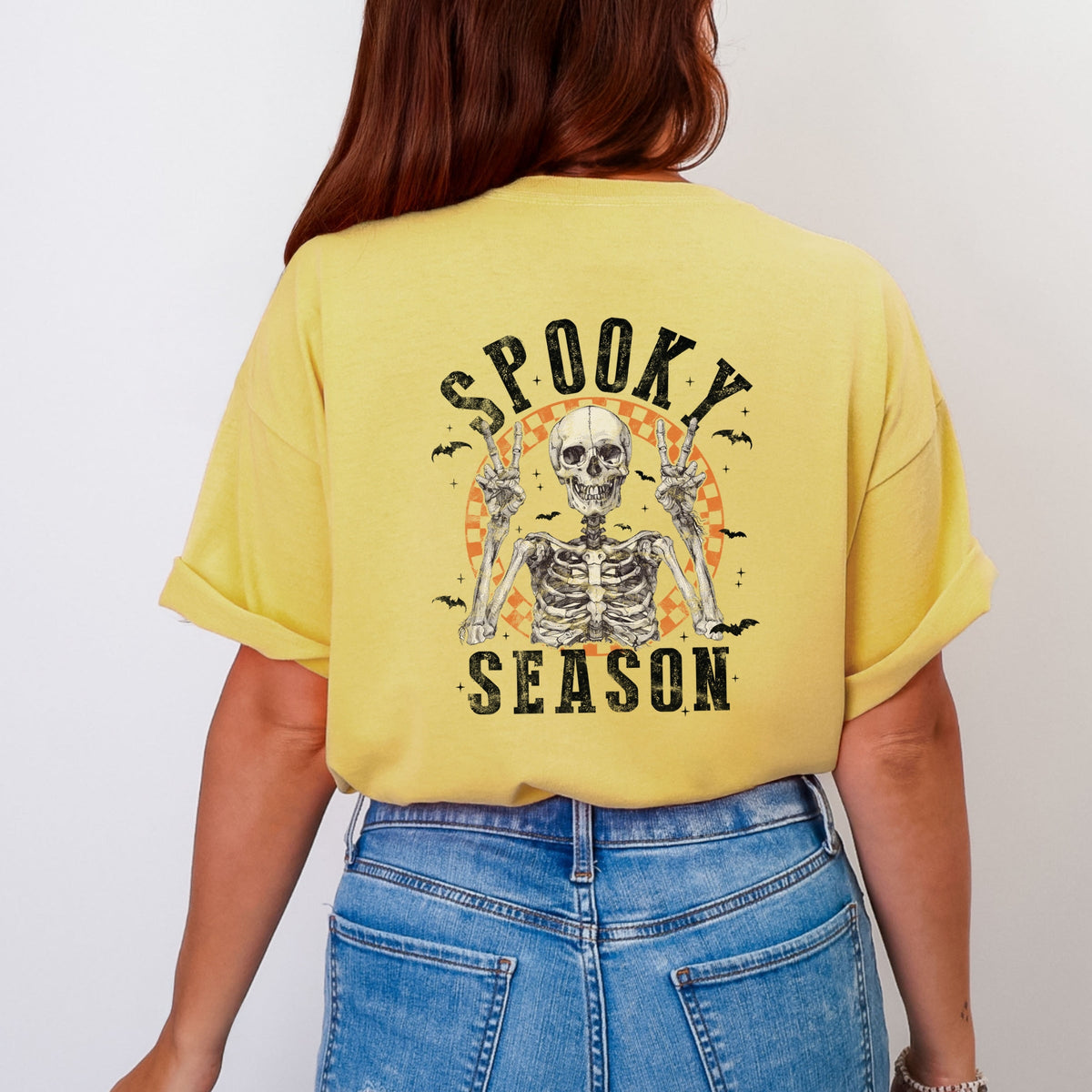 Peace Sign Skeleton - Women's Garment Dyed Graphic T-Shirt