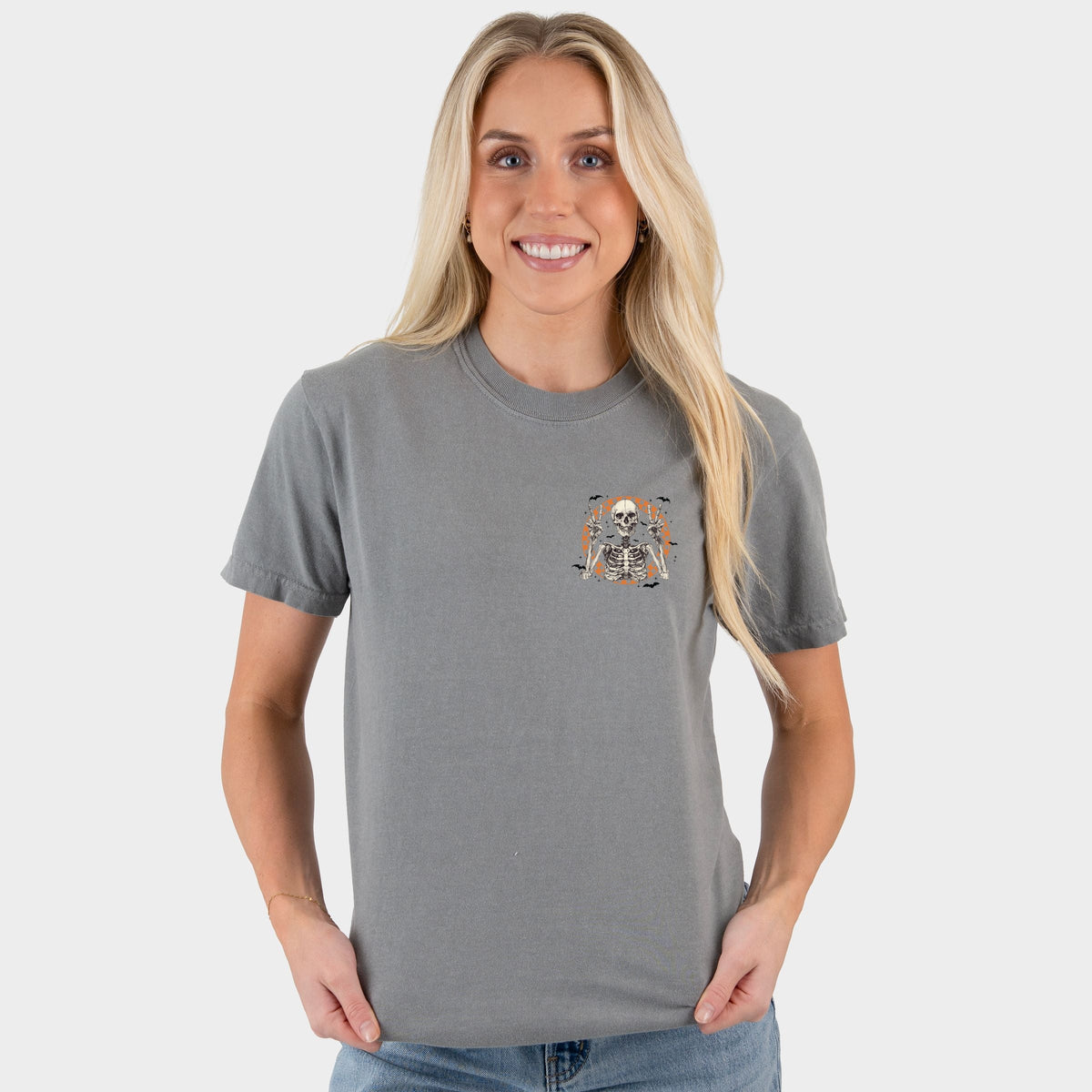 Peace Sign Skeleton - Women's Garment Dyed Graphic T-Shirt