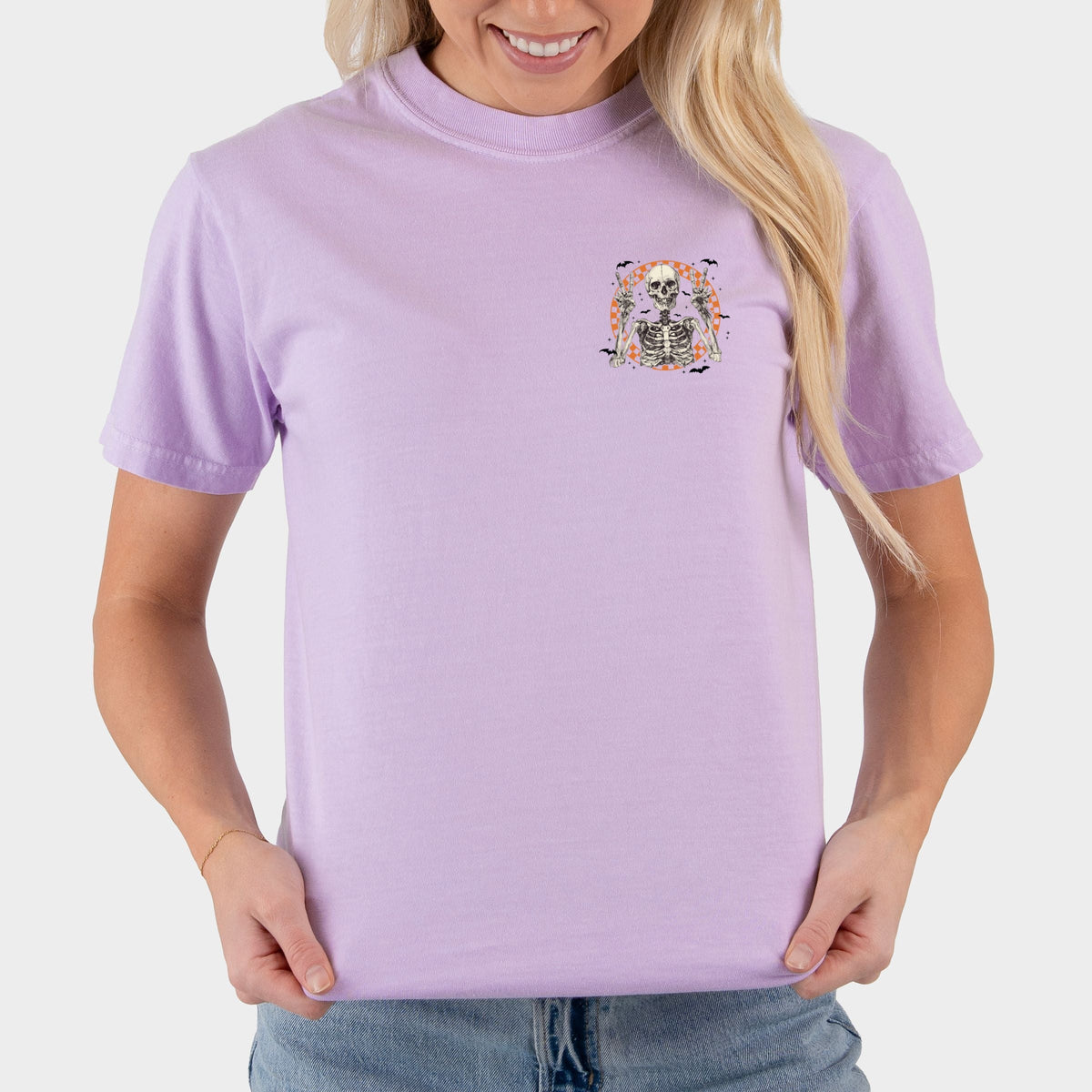 Peace Sign Skeleton - Women's Garment Dyed Graphic T-Shirt