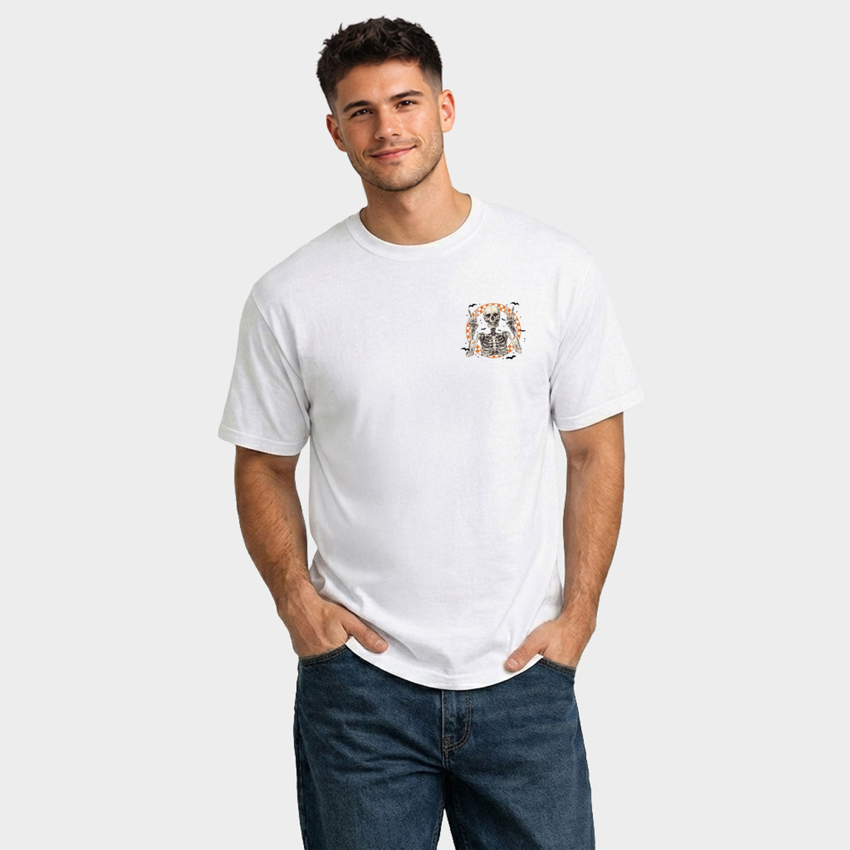 Peace Sign Skeleton - Men's Garment Dyed Graphic T-Shirt