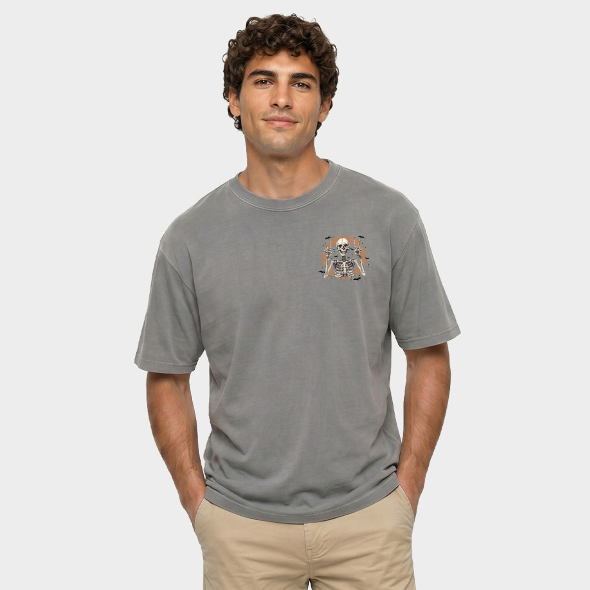 Peace Sign Skeleton - Men's Garment Dyed Graphic T-Shirt