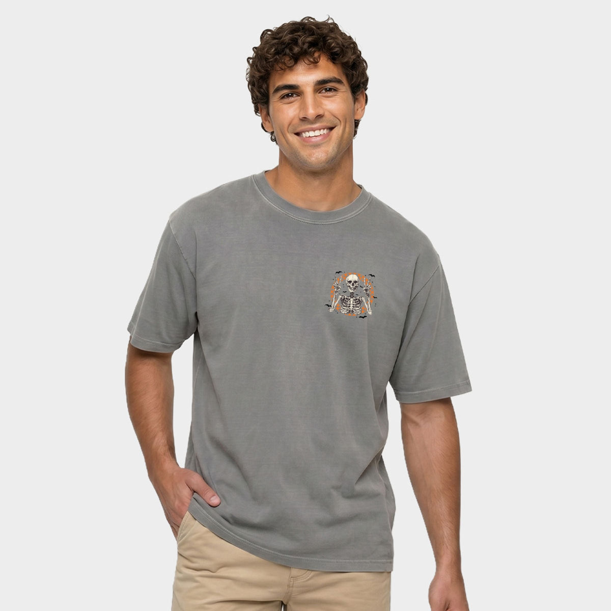 Peace Sign Skeleton - Men's Garment Dyed Graphic T-Shirt
