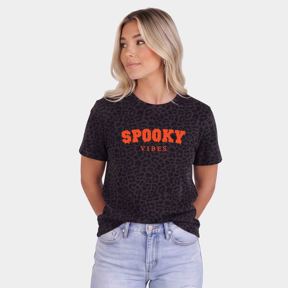 Spooky Vibes Puff Print - Women's Leopard Print Tee