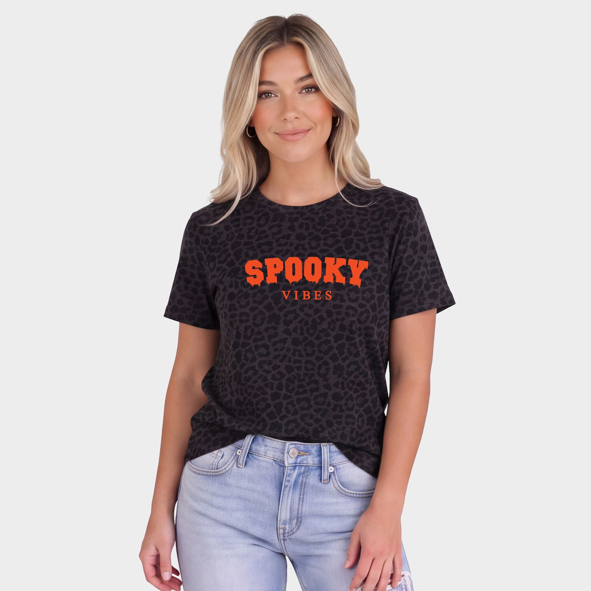 Spooky Vibes Puff Print - Women's Leopard Print Tee