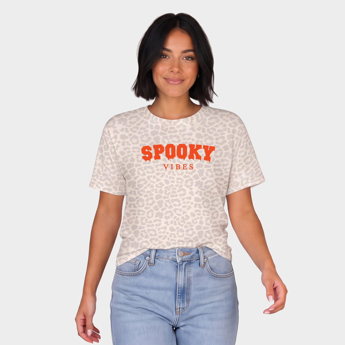 Spooky Vibes Puff Print - Women's Leopard Print Tee
