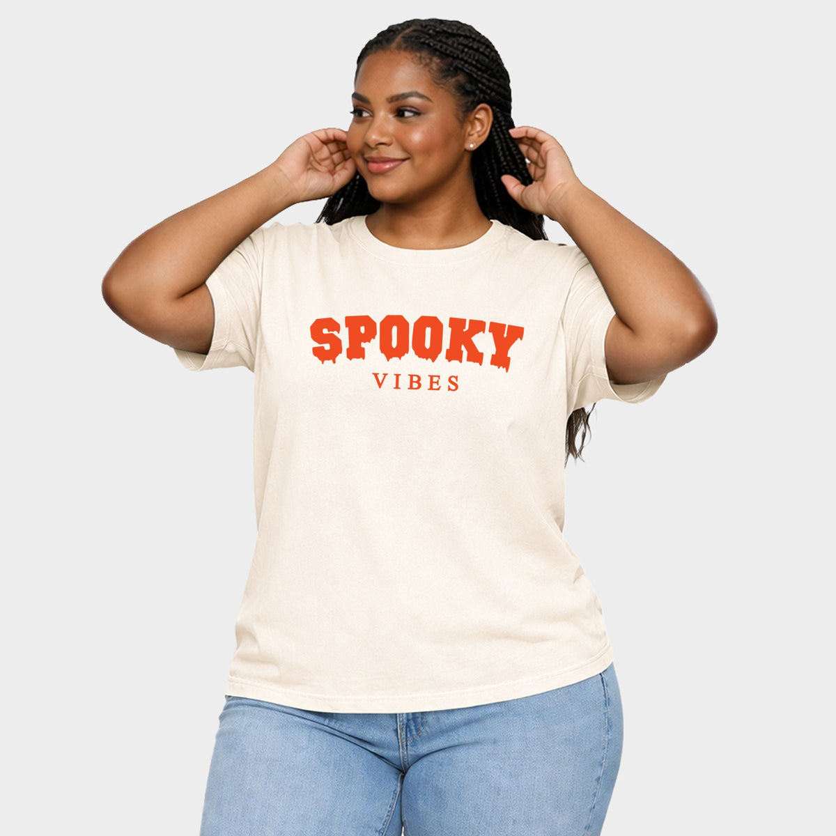 Spooky Vibes Puff Print - Women's Plus Sized Garment Dyed Graphic T-Shirt