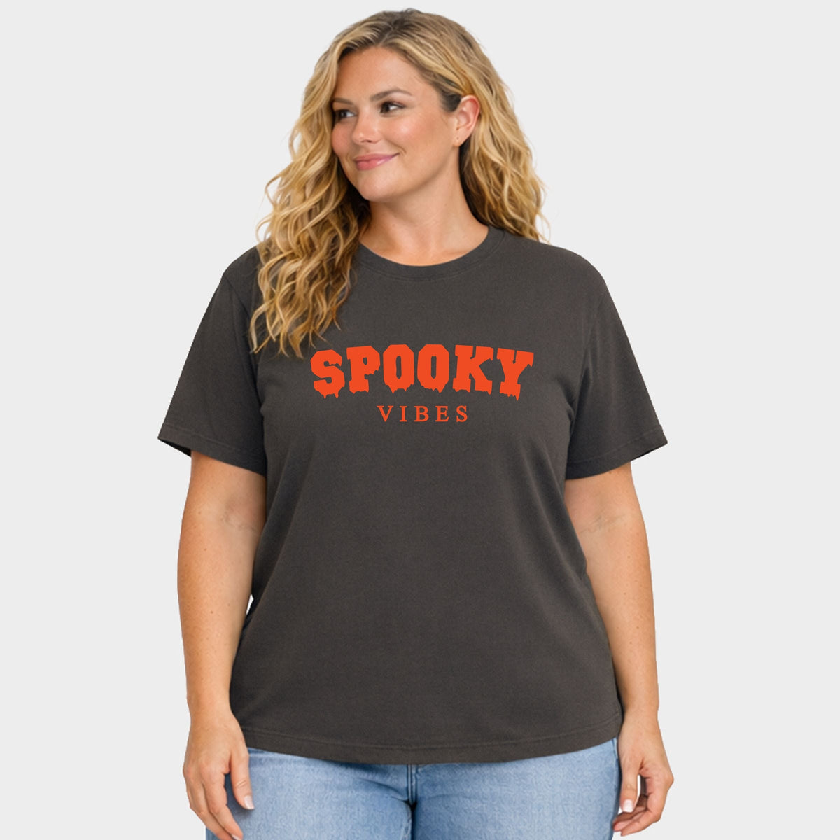 Spooky Vibes Puff Print - Women's Plus Sized Garment Dyed Graphic T-Shirt