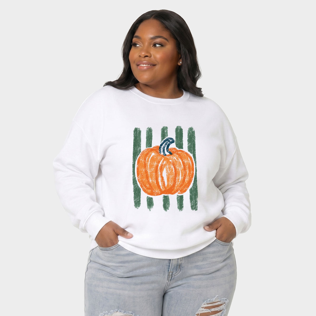 Pumpkin Stripes Distressed - Women's Plus Sized Graphic Sweatshirt