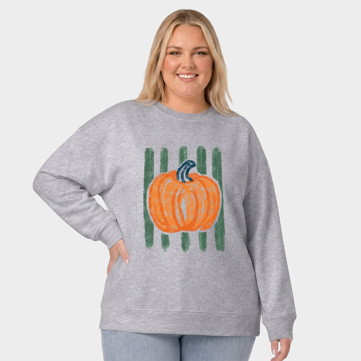 Pumpkin Stripes Distressed - Women's Plus Sized Graphic Sweatshirt