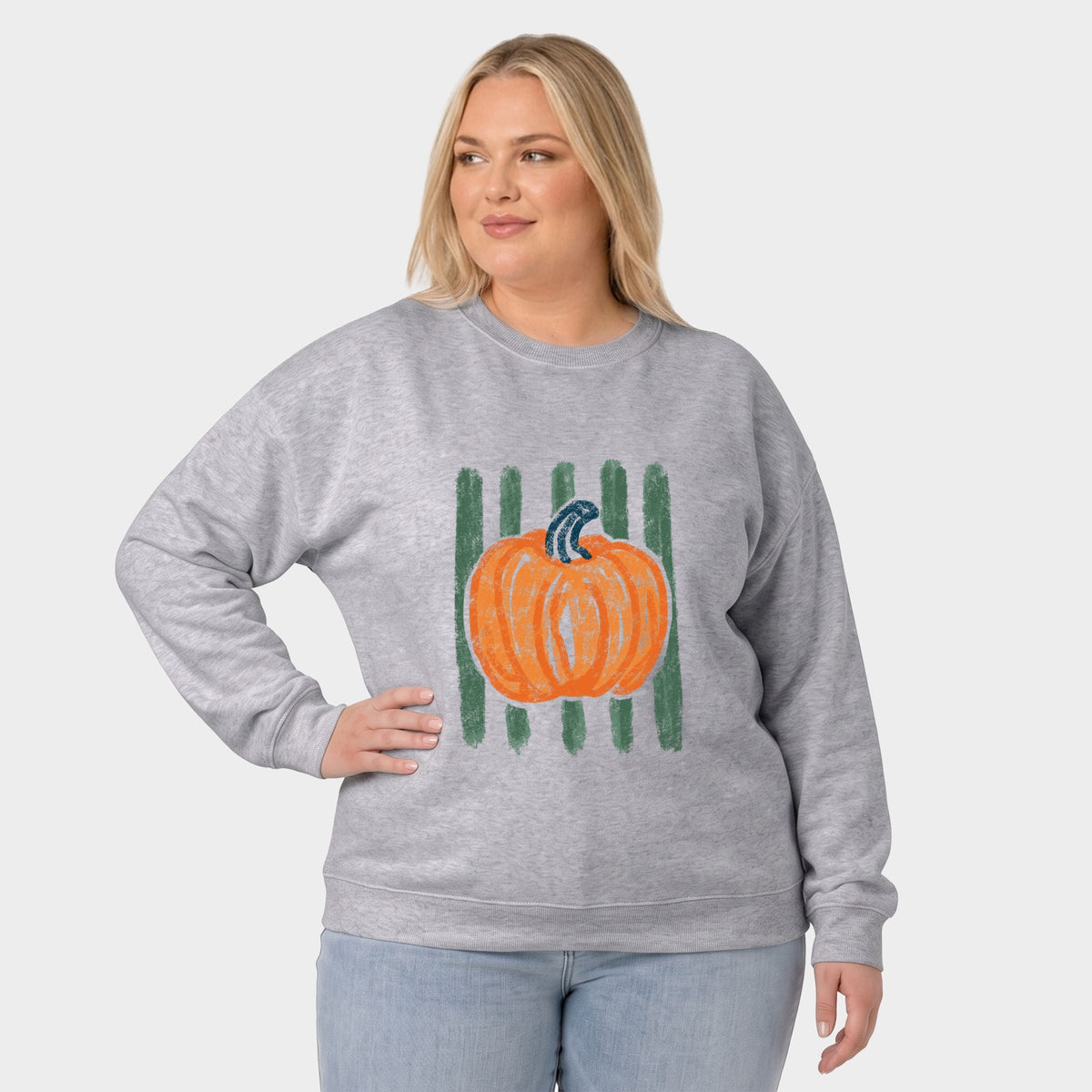 Pumpkin Stripes Distressed - Women's Plus Sized Graphic Sweatshirt