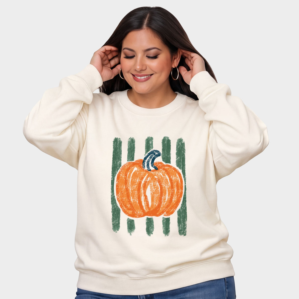 Pumpkin Stripes Distressed - Women's Plus Sized Graphic Sweatshirt