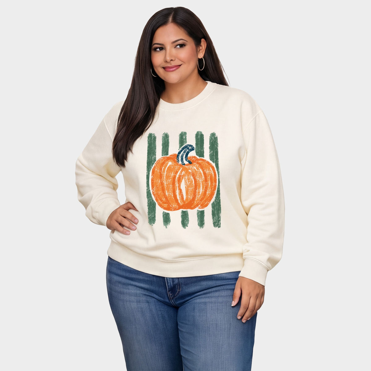 Pumpkin Stripes Distressed - Women's Plus Sized Graphic Sweatshirt