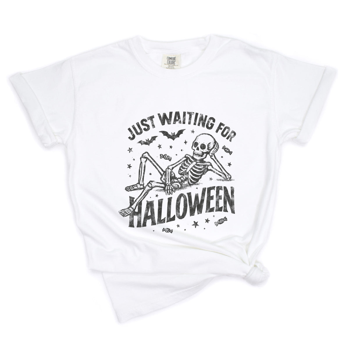 Just Waiting For Halloween Skeleton - Women's Garment Dyed Graphic T-Shirt