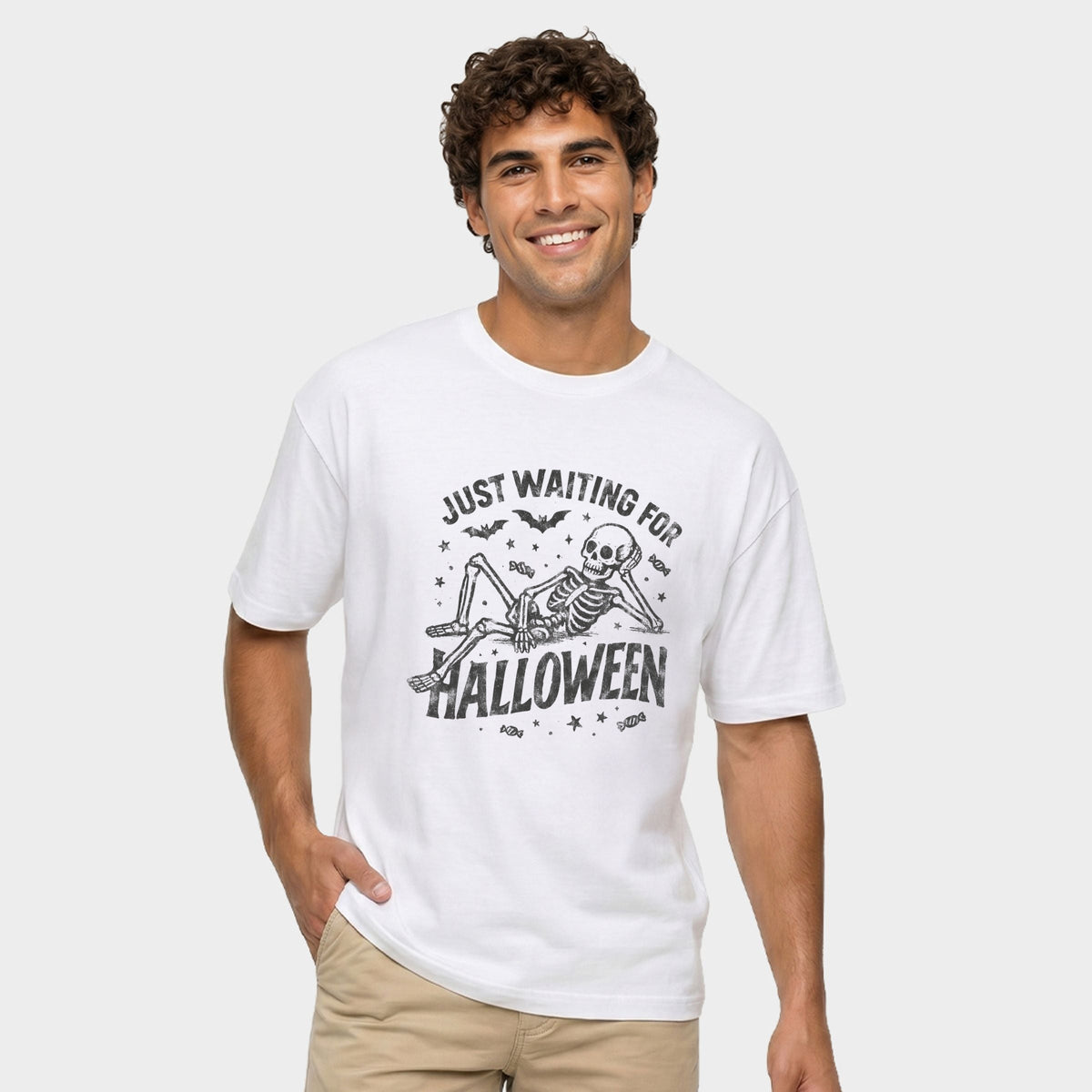 Just Waiting For Halloween Skeleton - Men's Garment Dyed Graphic T-Shirt