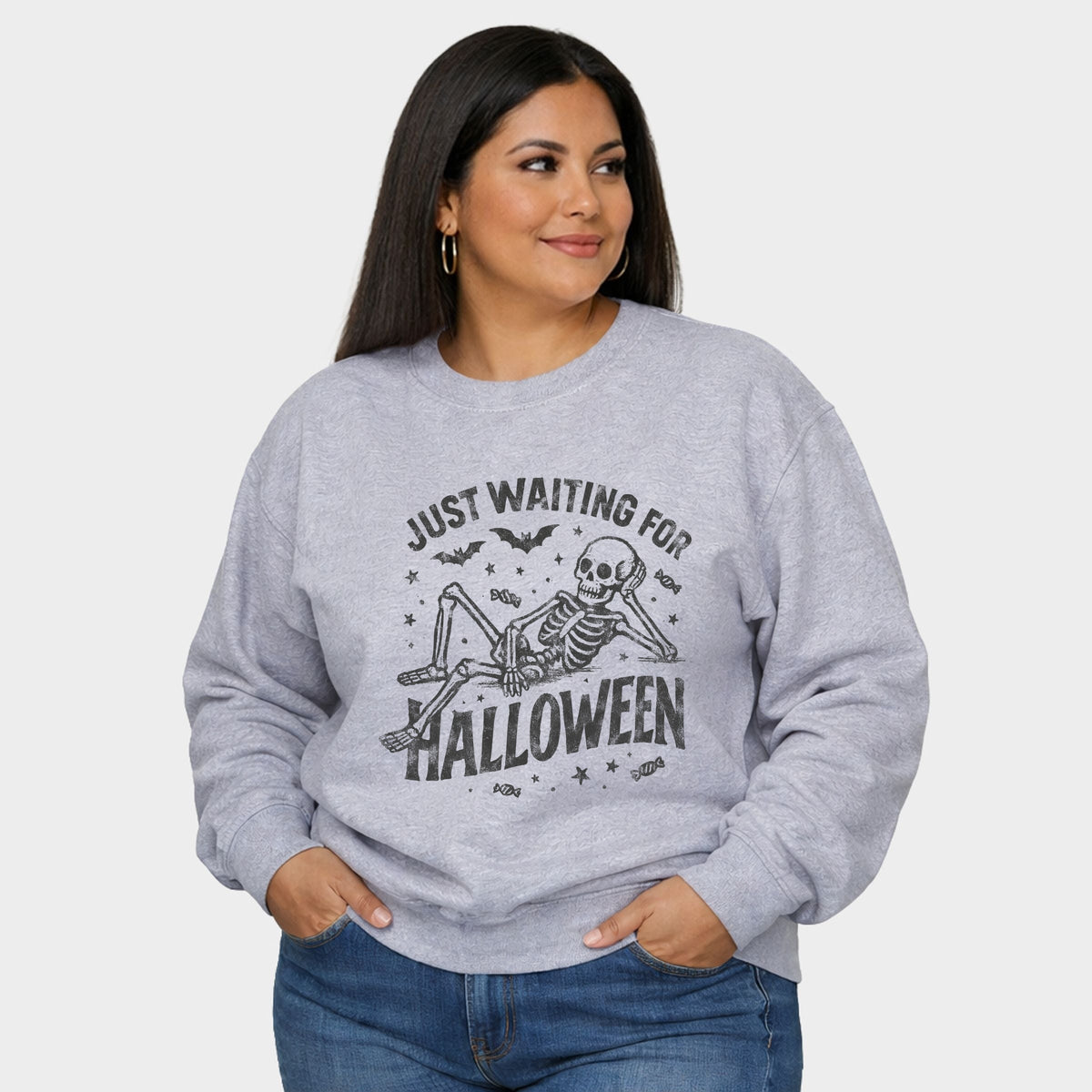 Just Waiting For Halloween Skeleton - Women's Plus Sized Graphic Sweatshirt