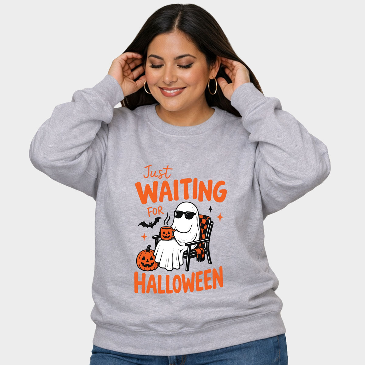 Just Waiting For Halloween Ghost - Women's Plus Sized Graphic Sweatshirt
