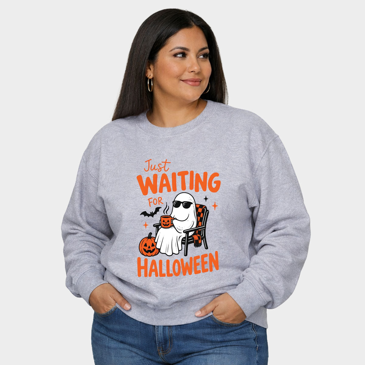 Just Waiting For Halloween Ghost - Women's Plus Sized Graphic Sweatshirt