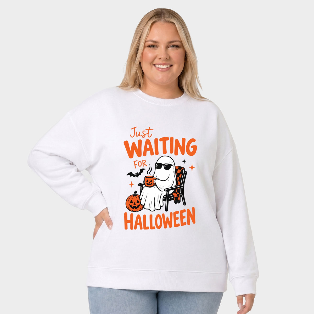 Just Waiting For Halloween Ghost - Women's Plus Sized Graphic Sweatshirt