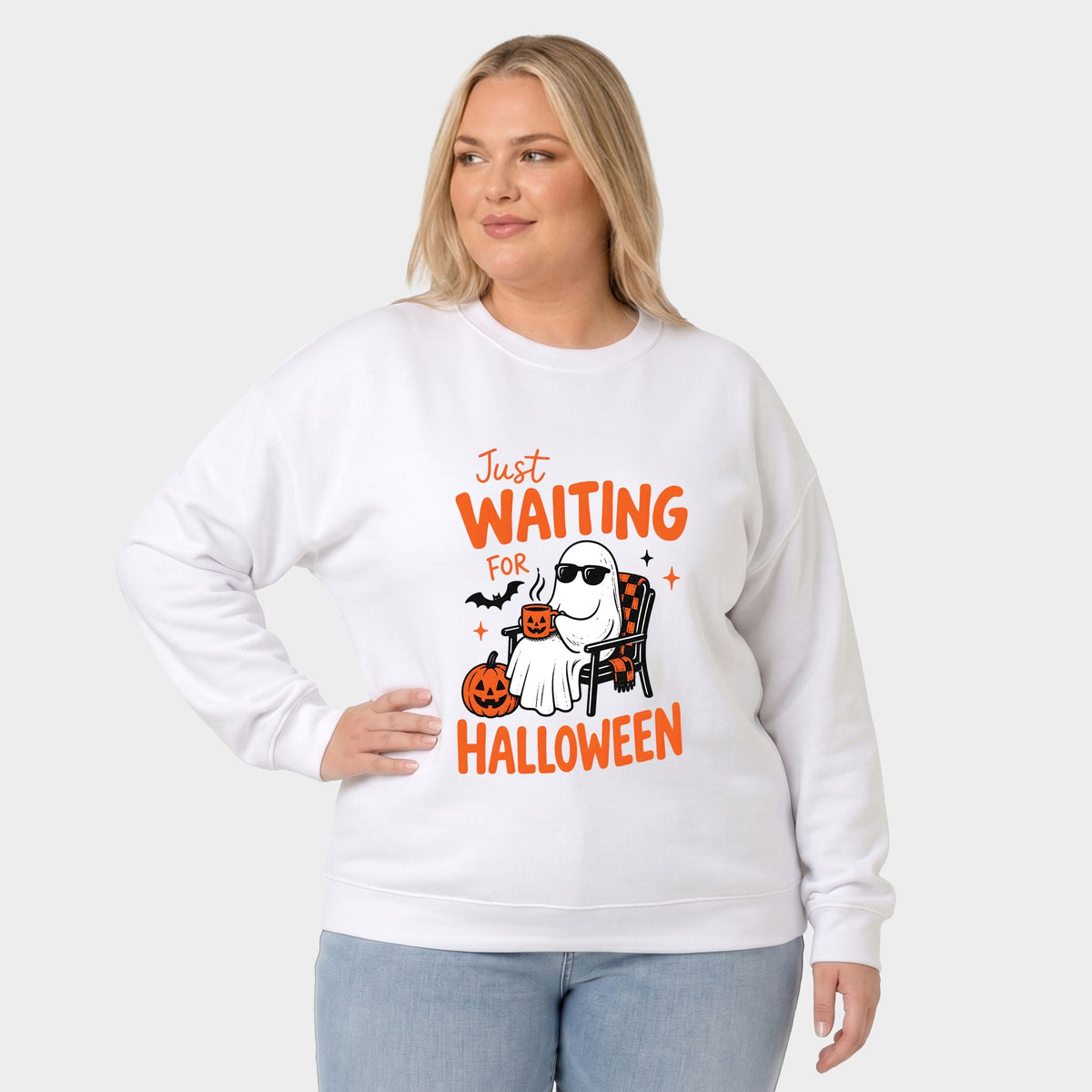 Just Waiting For Halloween Ghost - Women's Plus Sized Graphic Sweatshirt