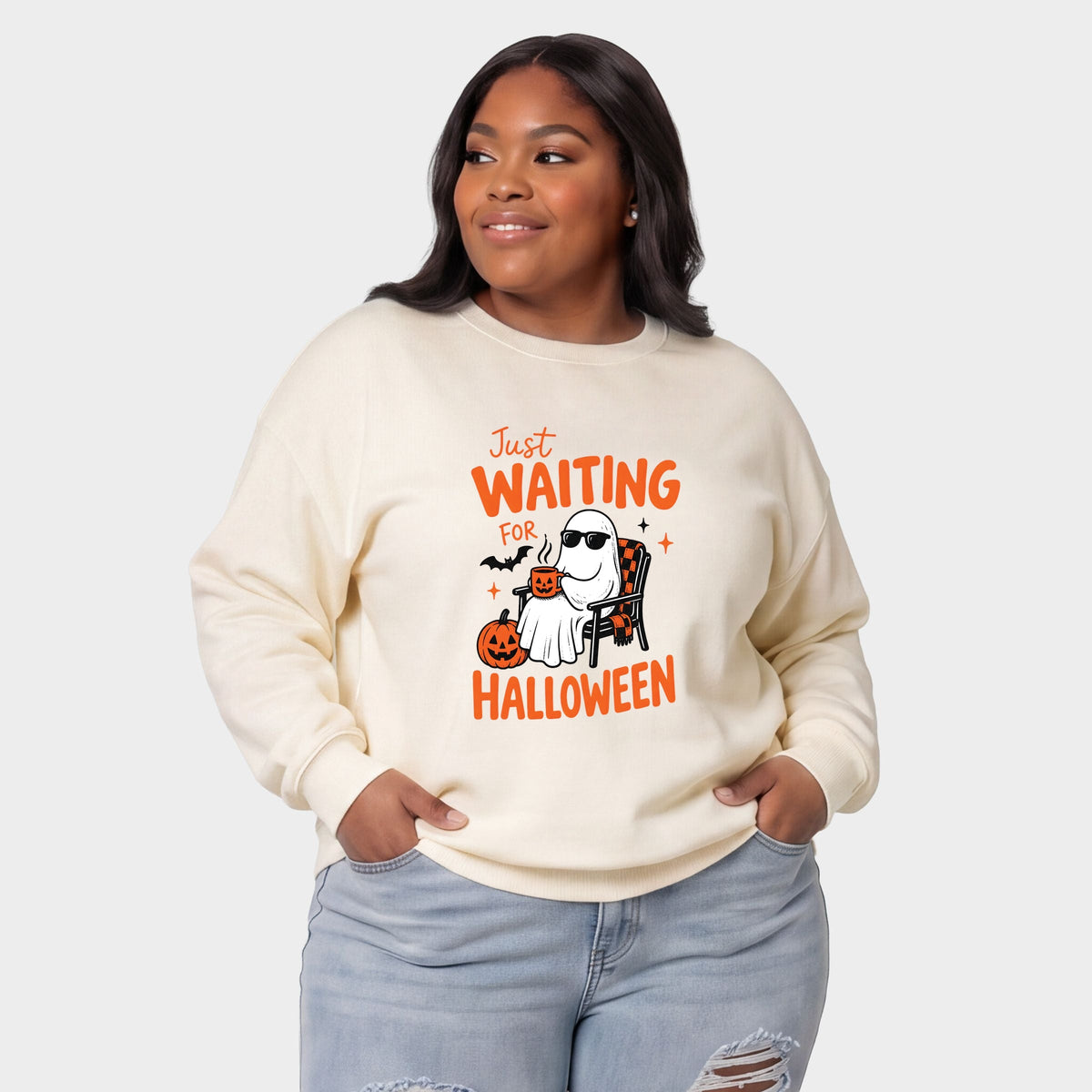 Just Waiting For Halloween Ghost - Women's Plus Sized Graphic Sweatshirt