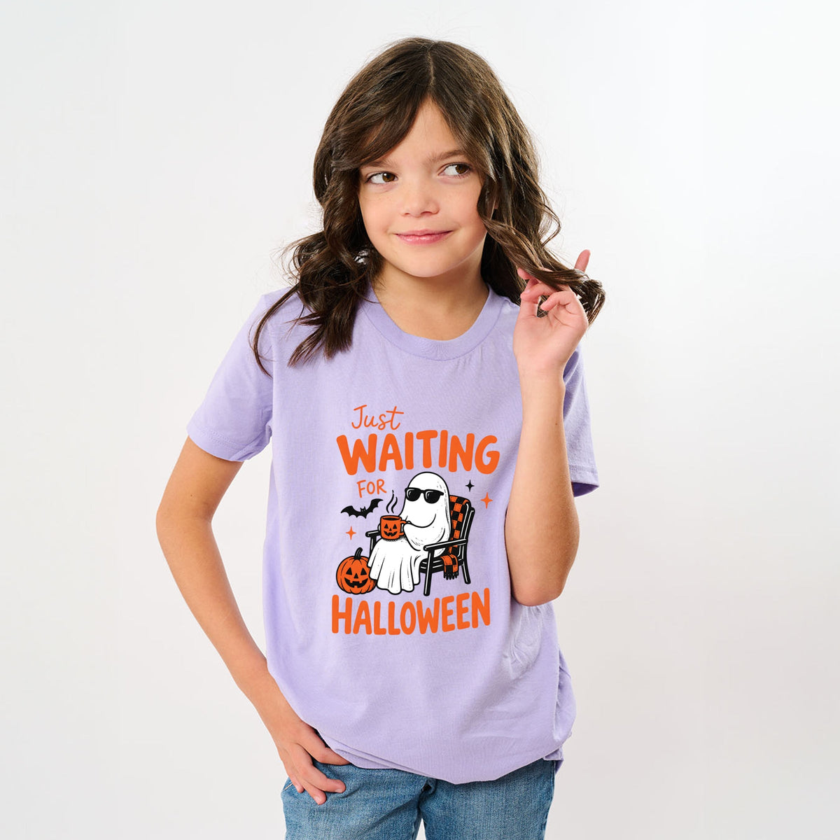 Just Waiting For Halloween Ghost - Youth Short Sleeve Graphic T-Shirt