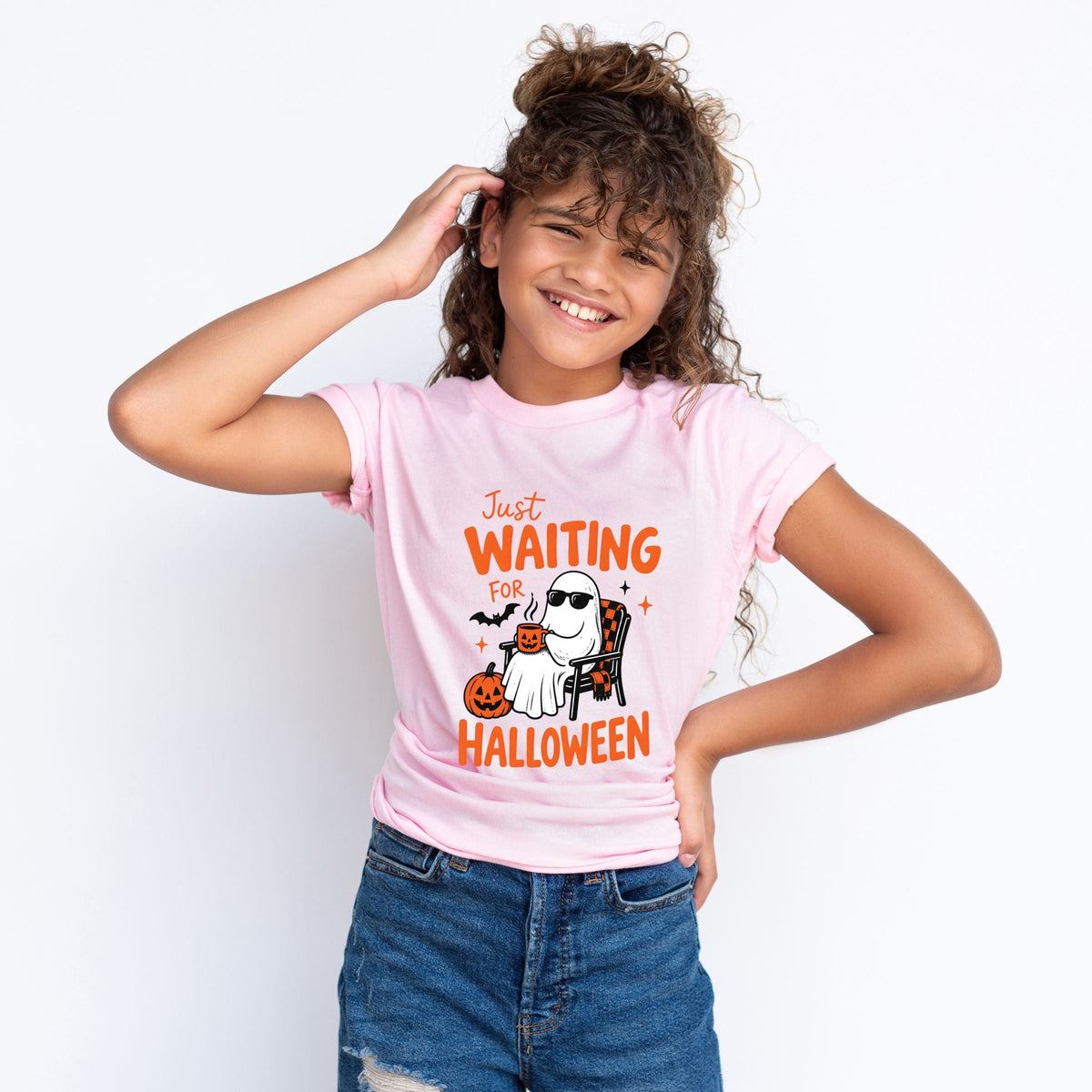 Just Waiting For Halloween Ghost - Youth Short Sleeve Graphic T-Shirt