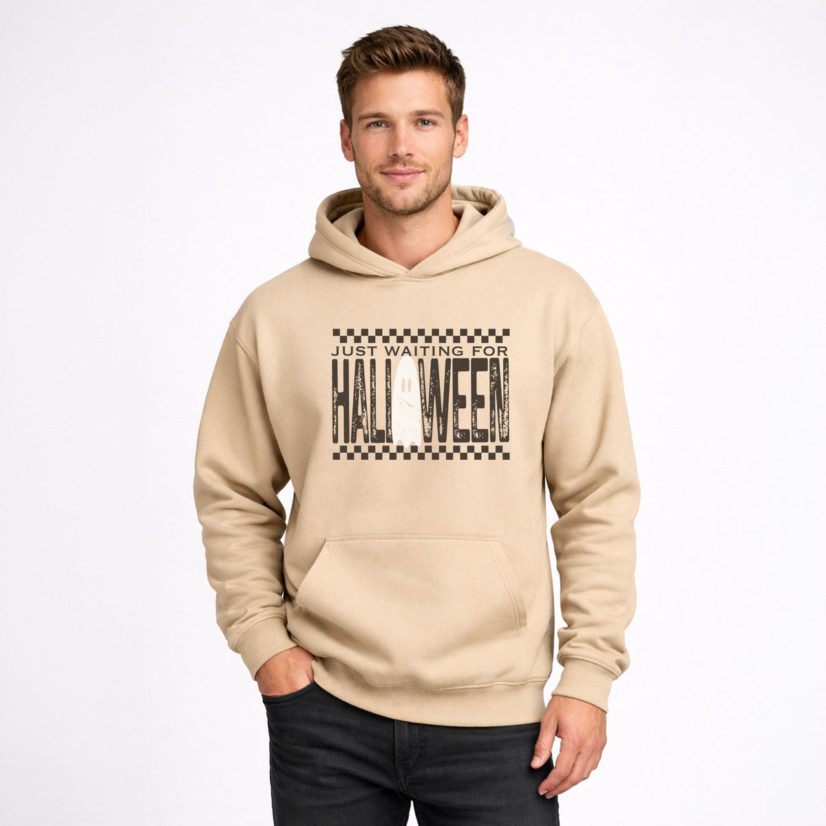 Just Waiting For Halloween Checkered - Men's Graphic Hoodie