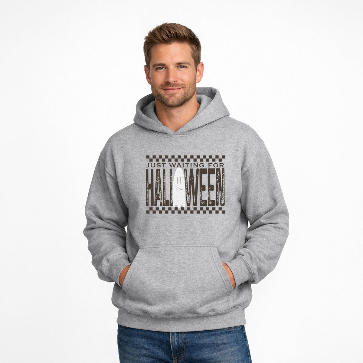 Just Waiting For Halloween Checkered - Men's Graphic Hoodie